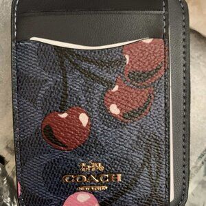 Coach Black and Red Cherry Print Card Holder